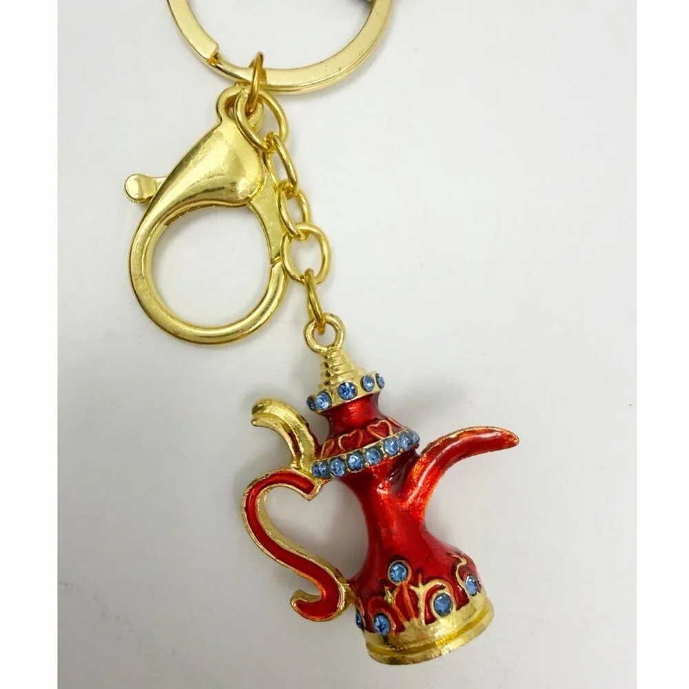 keychain arabian Tea Pot Gold color crystal rhistones Red Blue Souvenir Dubai